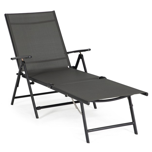 Jomeed Chaise Outdoor Reclining Adjustable Folding Lightweight Beach Patio Lounge Chair With 7 Back Reclining And 2 Leg Positions Gray