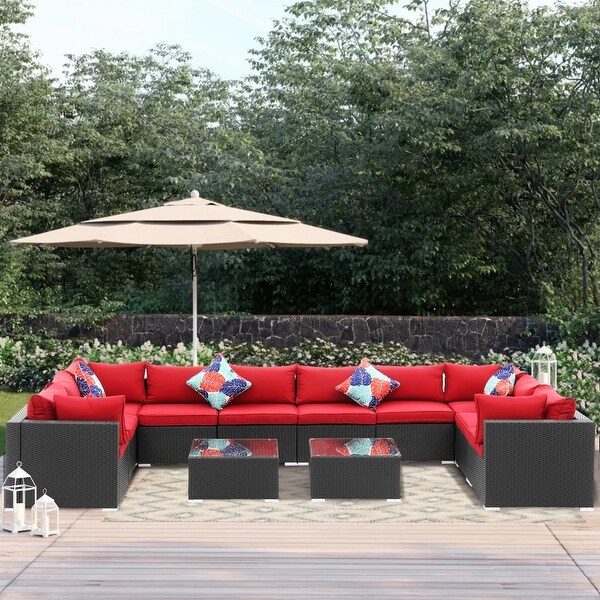 Zenova PE Rattan Wicker Modular Patio Sofa Set with Pillows - Overstock - 32497739