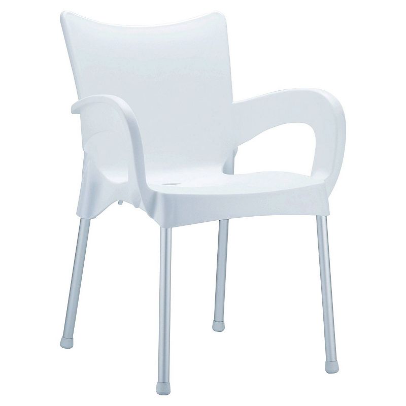 33.25 White and Silver Outdoor Patio Dining Arm Chair