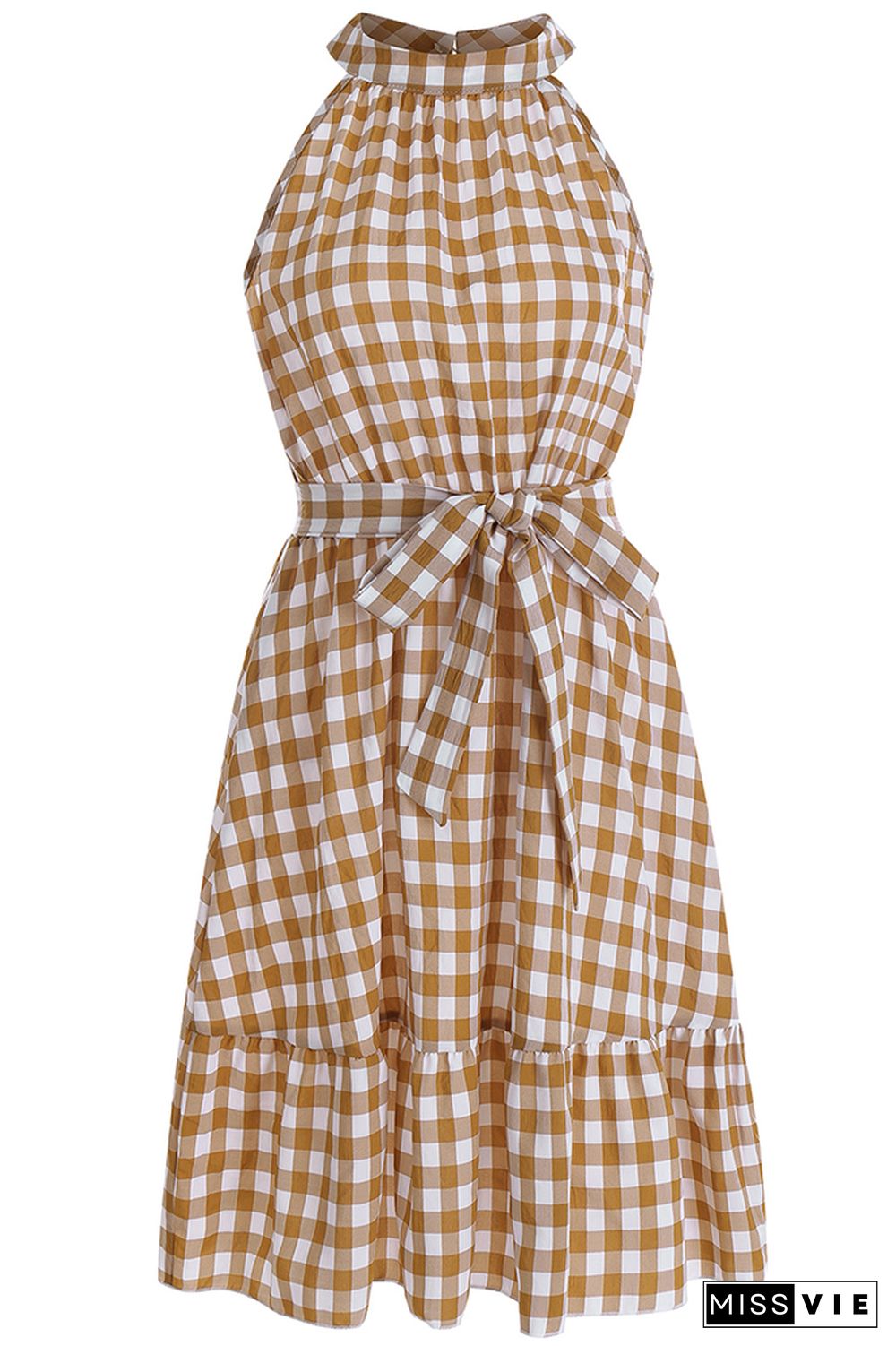 Halter Sleeveless Plaid Midi Dress Wholesale