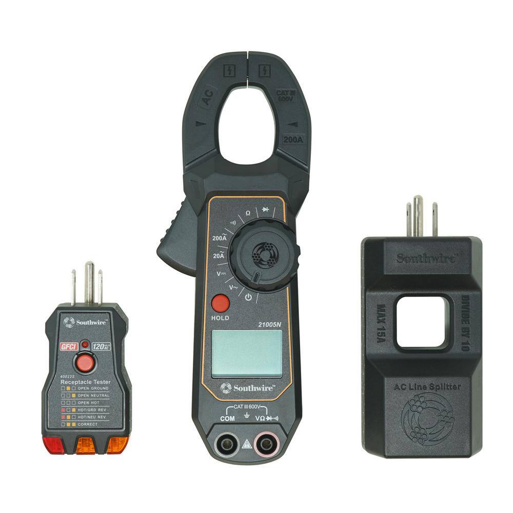 Southwire Clamp Meter Kit Consisting of 200 Amp AC Clamp Meter AC Line Splitter and 120-Volt AC GFCI Receptacle Tester 65031440