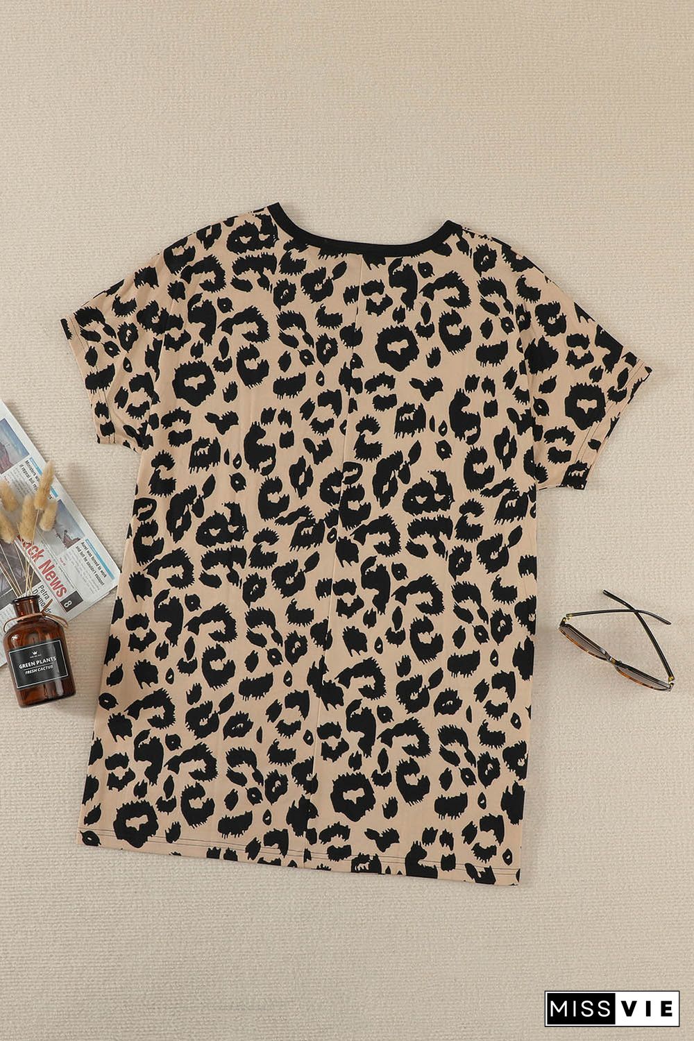 Leopard Print Pocketed T-shirt Mini Dress