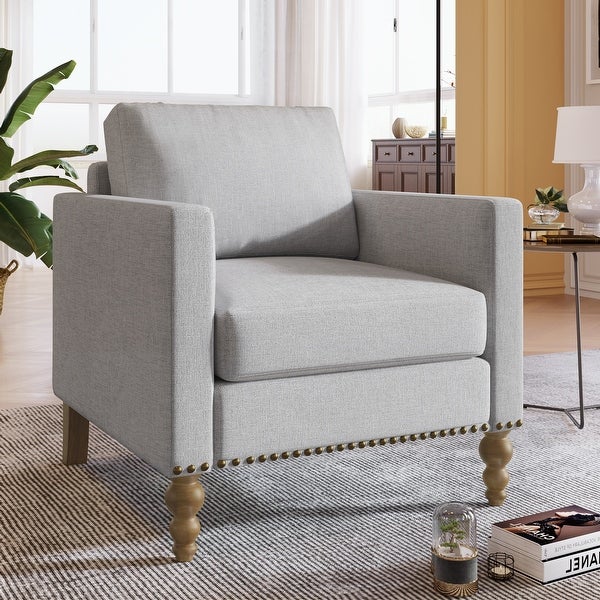 Linen Armchair Accent Chair with Wooden Legs