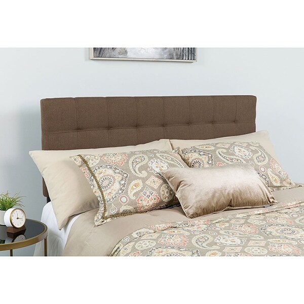 Offex Contemporary Tufted Upholstered Queen Size Panel Headboard in Dark Brown Fabric - - 27413719