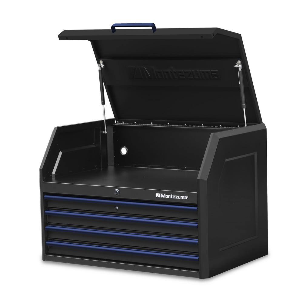 Montezuma 36 in. W x 24 in. D 10-Drawer Tool Chest and Cabinet Combo with Power and USB Outlets in Black and Blue M3624COMBO