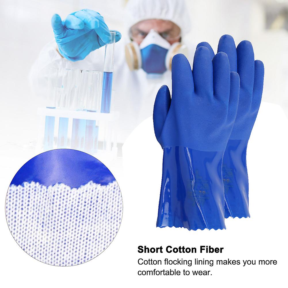 Pvc Chemical Resistance Gauntlet Knitted Cotton Lined Straight Sleeve Safety Gloves Non Slip(xl )