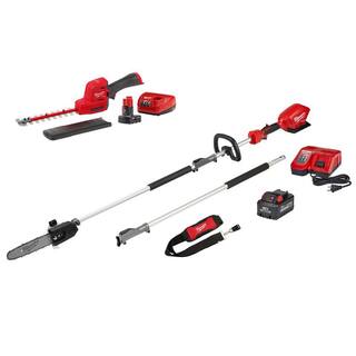 MW M12 FUEL 8 in. 12V Lithium-Ion Brushless Cordless Hedge Trimmer Kit and M18 FUEL 10 in. Pole Saw Combo Kit (2-Tool) 2533-21-2825-21PS