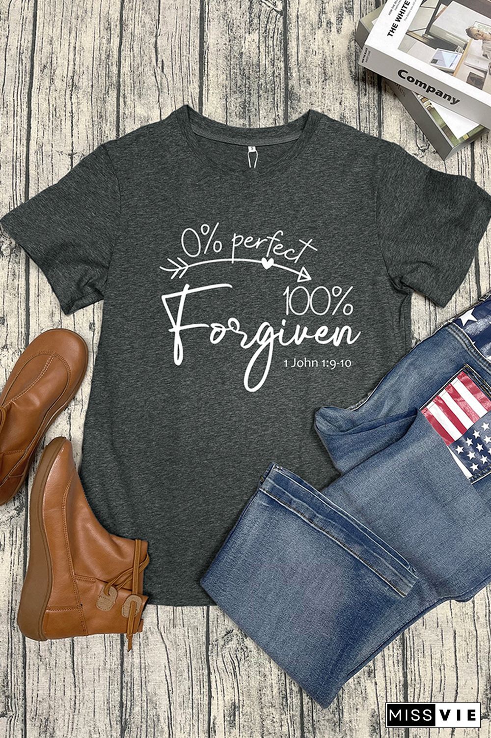 Bible Verse 0% Prefect 100% Short Sleeve Graphic Tee Wholesale