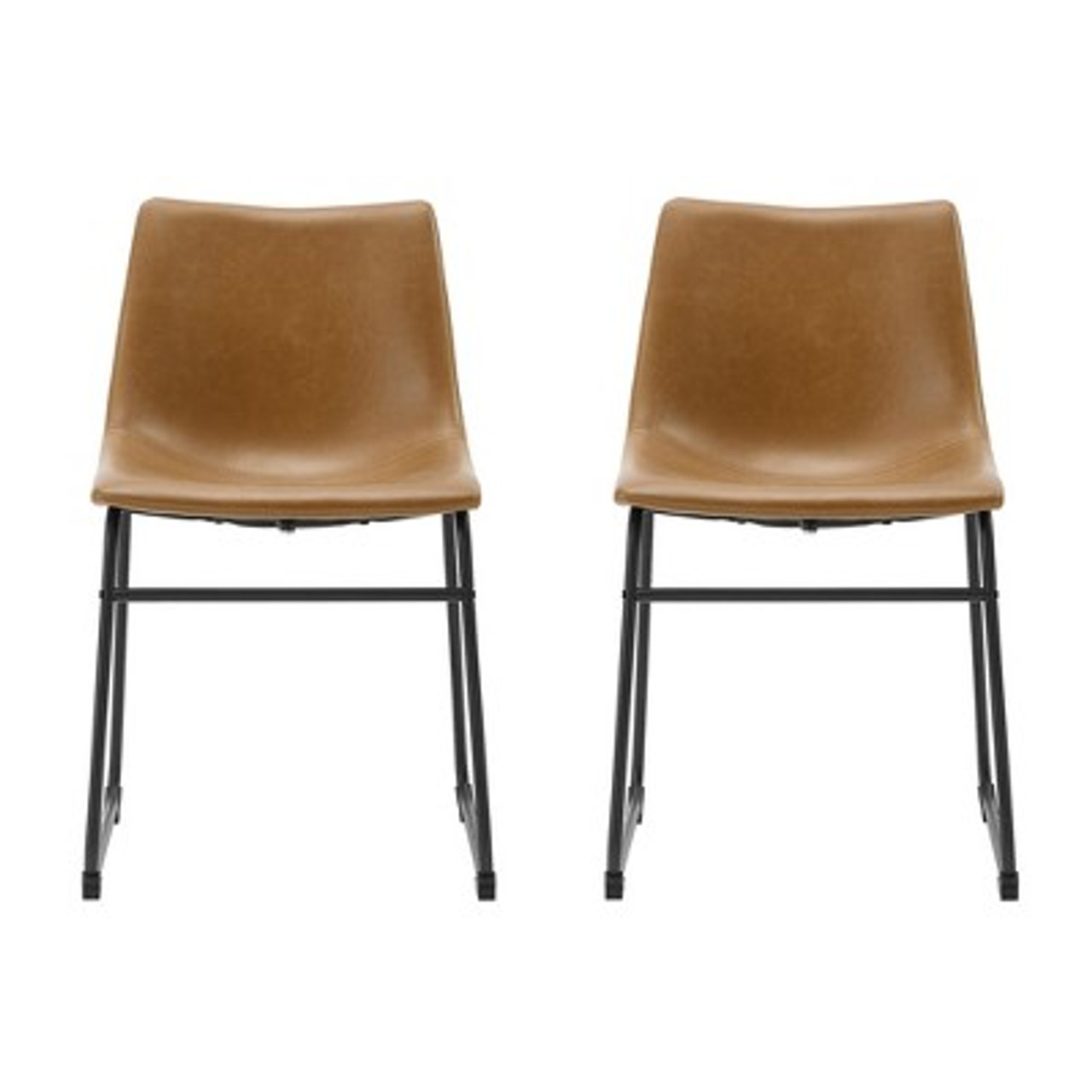 Set of 2 Laslo Modern Upholstered Faux Leather Dining Chairs Whiskey Brown - Saracina Home