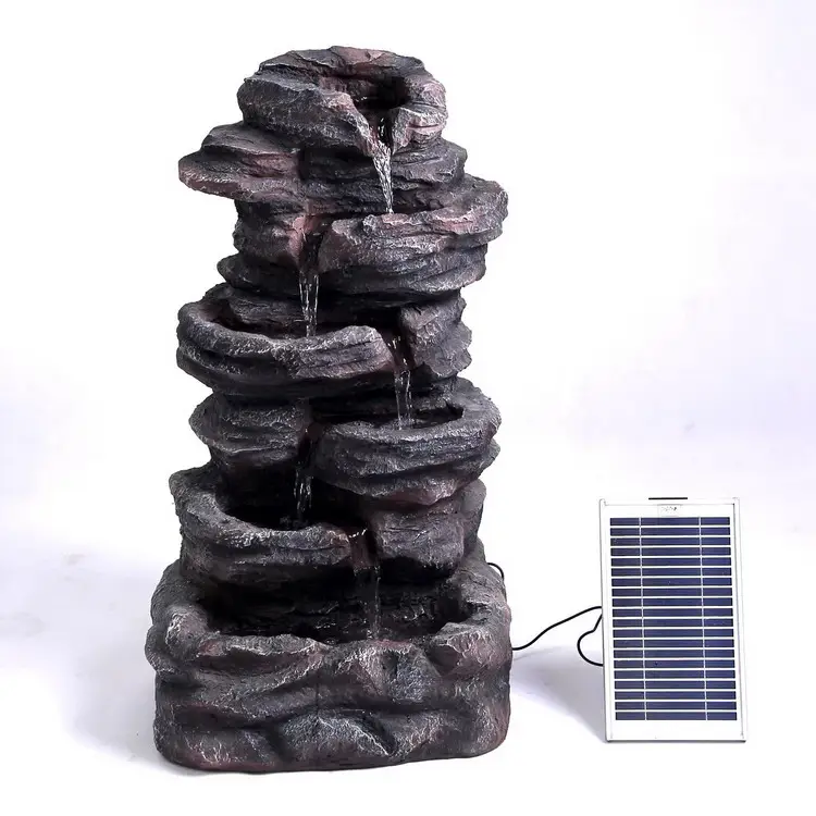 500LPH water flows rock garden stone water fountain cascading natural solar fountain