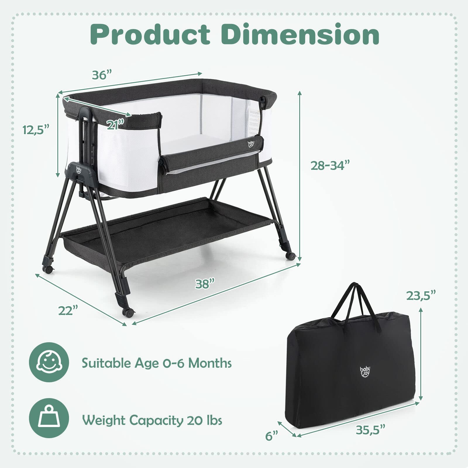 Costzon Bassinet Bedside Sleeper, Easy Folding Baby Crib