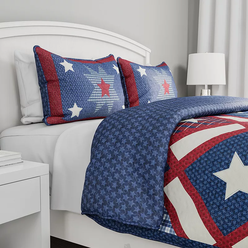 Portsmouth Home Hypoallergenic Microfiber Homestead Patriotic Americana Print 3-Piece Quilt Set