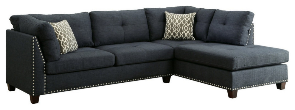 Sectional Sofa With Ottoman And Nailhead Trim  Blue   Transitional   Sectional Sofas   by VirVentures  Houzz