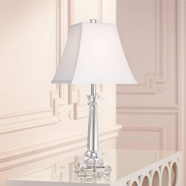 High Crystal Glass Column White Square Bell Shade For Living Room Family Bedroom Bedside