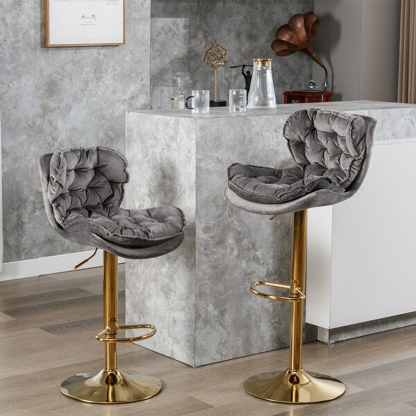 Set of 2 Velvet Counter Height Adjustable Swivel Bar Stools