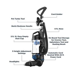 Eureka PowerSpeed Cord Rewind Upright Bagless Vacuum Cleaner with LED Headlights and Pet Turbo Tool HDUE2CR