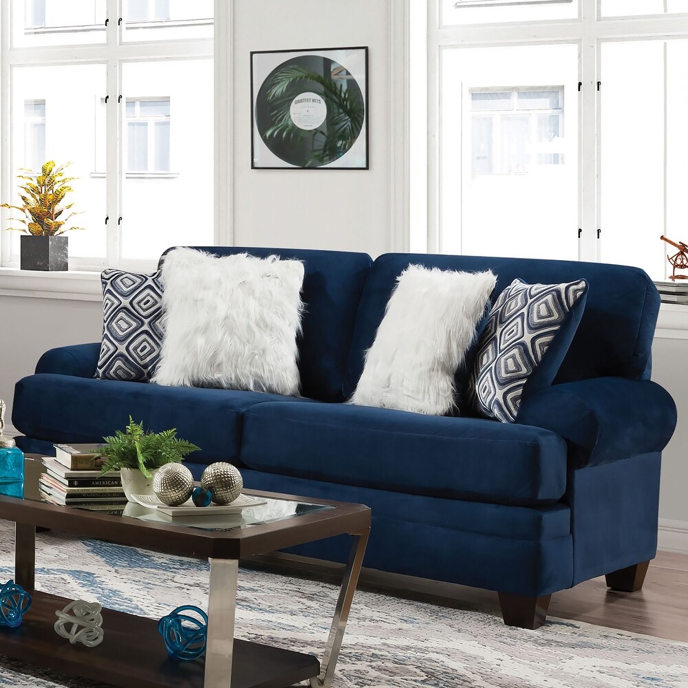 Denu Transitional Navy Microfiber Round Arms Sofa by Furniture of America