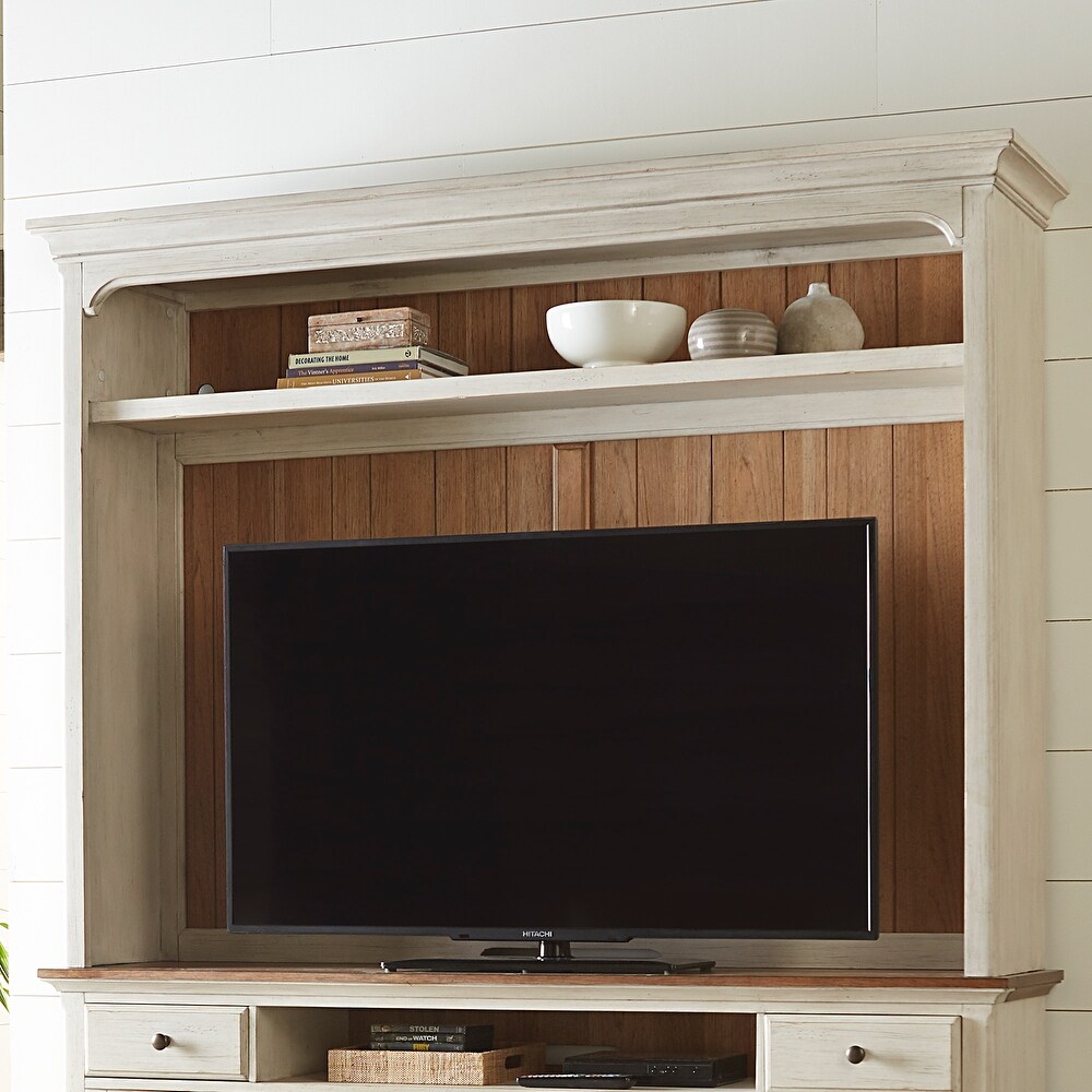 Farmhouse Reimagined Antique White with Chestnut Entertainment Center with Piers