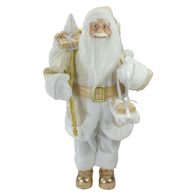 Gold And White Standing Santa Christmas Figure With Presents