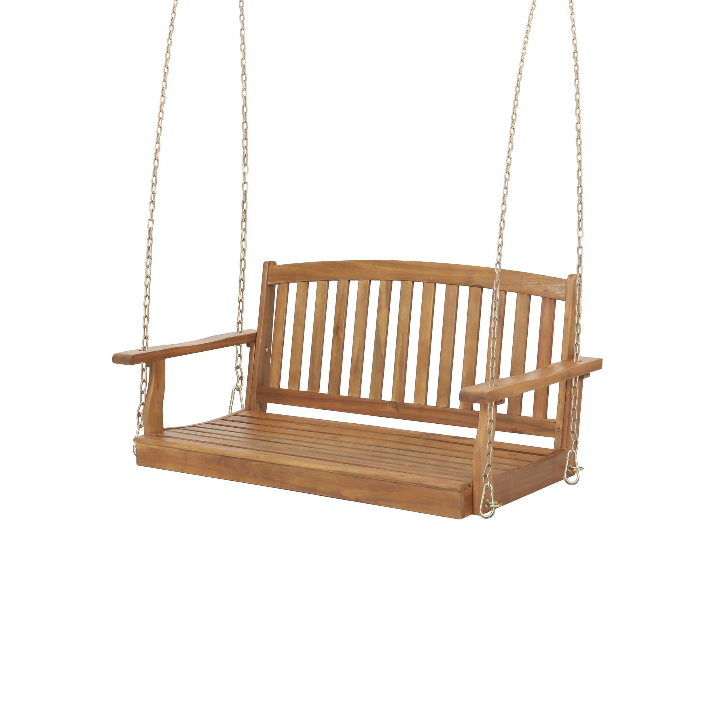 Lawton Outdoor Acacia Wood Hanging Porch Swing