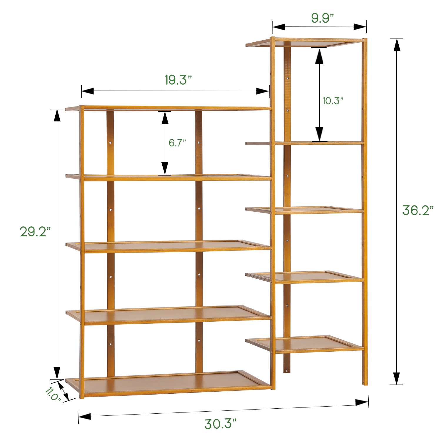 MoNiBloom Bamboo 10 Tiers 20 Pairs Shoes Rack， Storage Shelf Stand， Brown， for Entryway