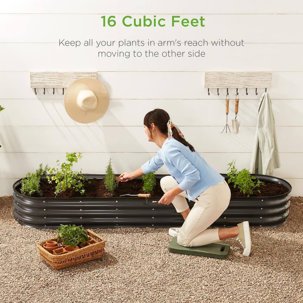 Best Choice Products 8 ft. x 2 ft. x 1 ft. Oval Steel Raised Garden Bed Planter Box for Vegetables Flowers in Charcoal SKY6602