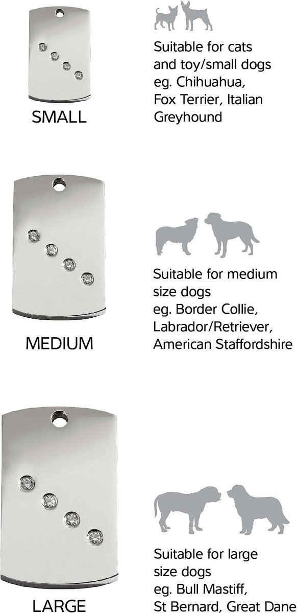 Red Dingo Rectangle Crystal Diamante Stainless Steel Personalized Dog and Cat ID Tag