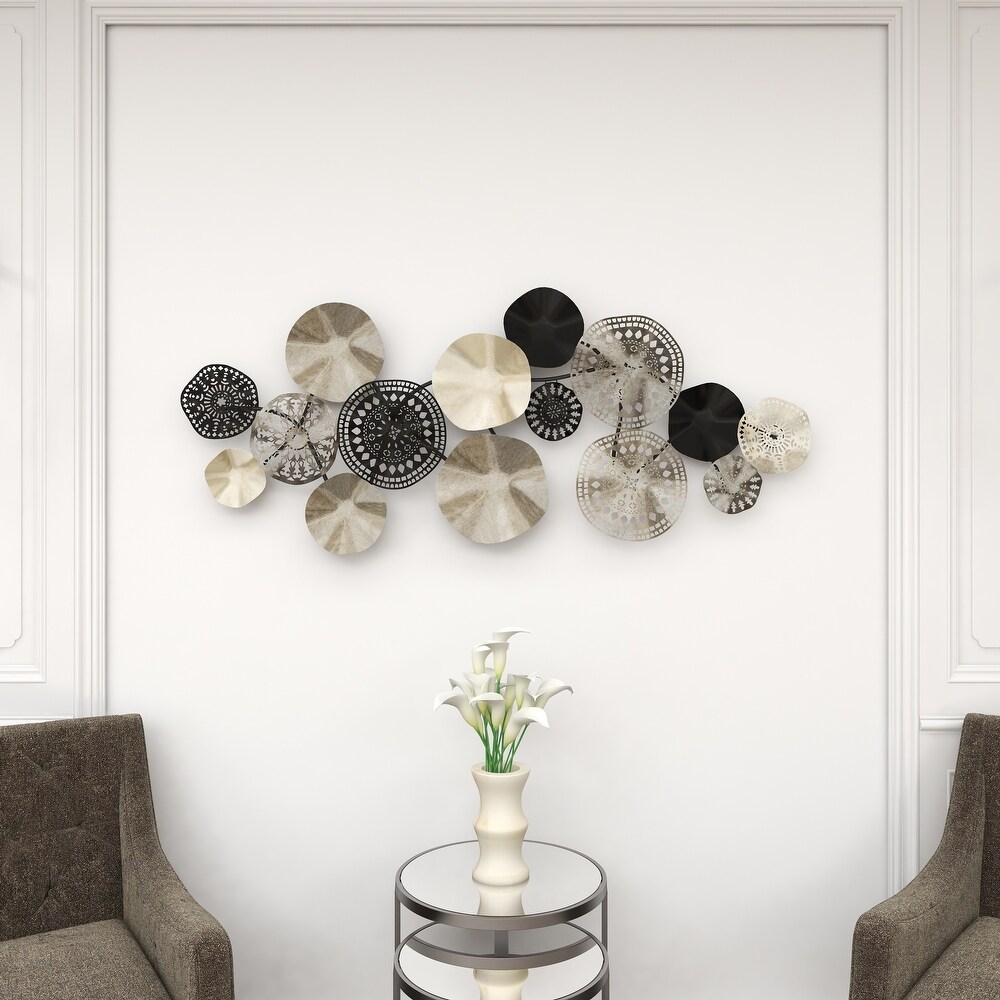 Silver Metal Textured Plate Wall Decor with Black Accents