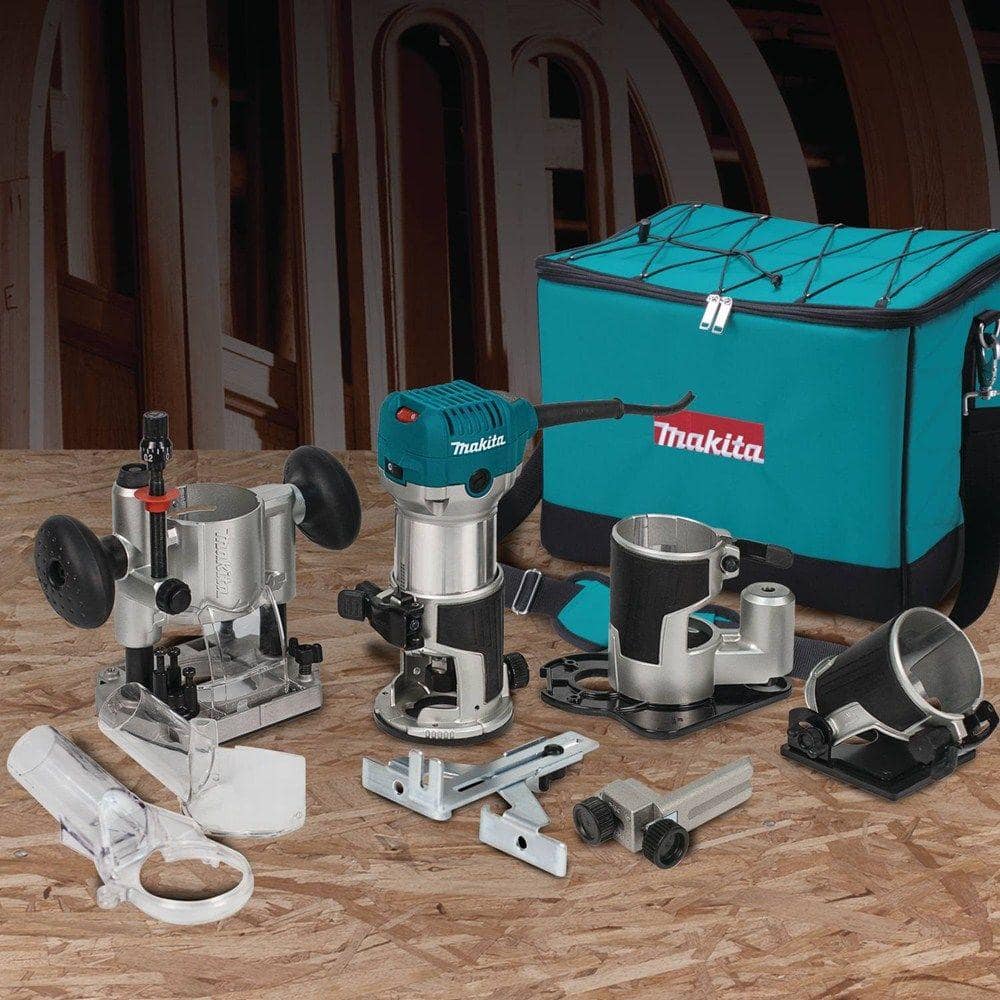 Makita 6.5 Amp 1-1/4 HP Corded Variable Speed Compact Router with 3 Bases (Plunge, Tilt, and Offset Base) RT0701CX3