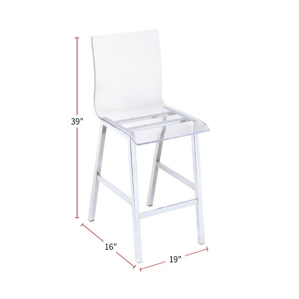 Set of 2 Counter Height Chairs， Clear Acrylic and Chrome