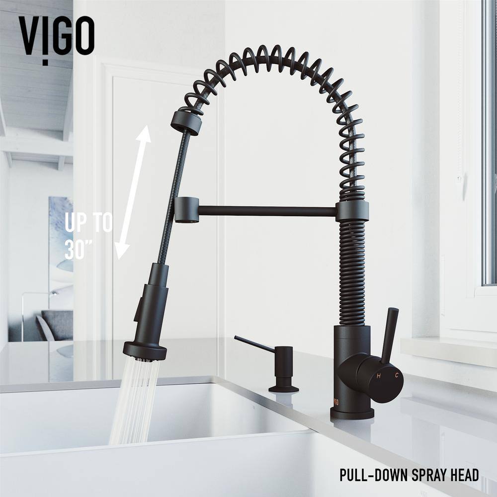 VIGO Edison Single Handle Pull-Down Sprayer Kitchen Faucet Set with Soap Dispenser in Matte Black VG02001MBK5