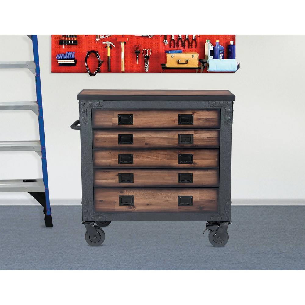 DURAMAX 36 in. 5-Drawer Wood Top Roller Cabinet Tool Chest 68006