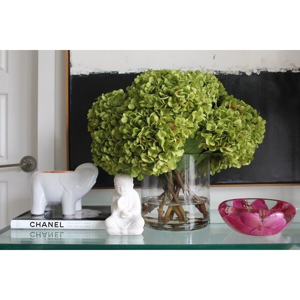 White Hydrangea Bouquet in clear glass cylinder vase