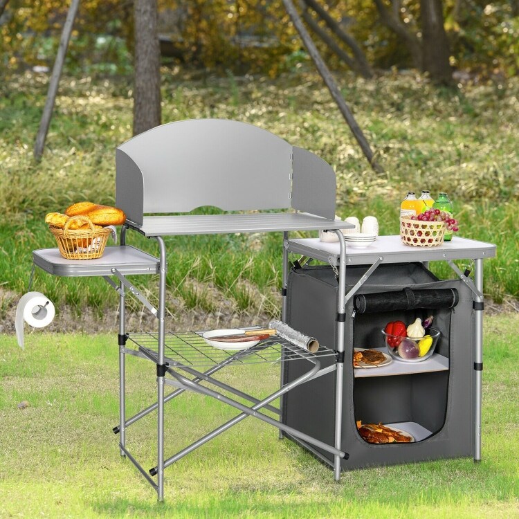 Foldable Outdoor BBQ Portable Grilling Table With Windscreen Bag   57.5\