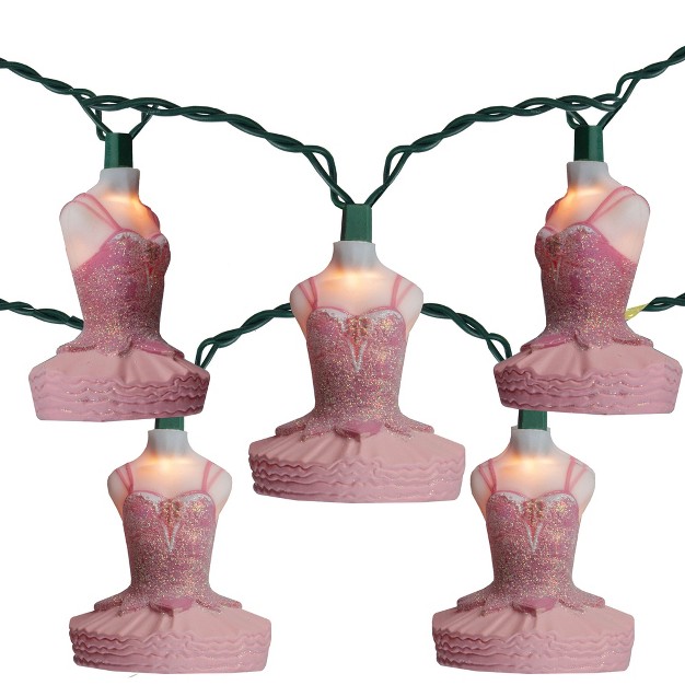 Kurt S Adler 10 count Pink Ballerina Christmas Light Set 8 9ft Green Wire