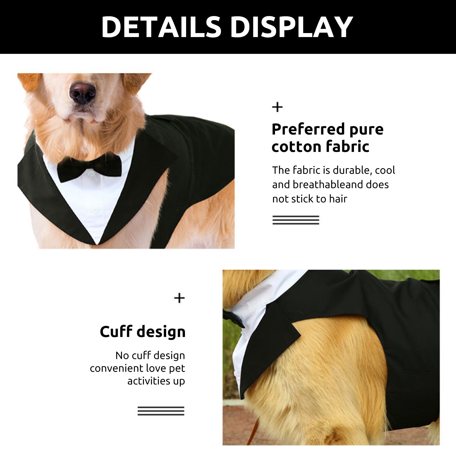 Queenmore Dog Tuxedo Dog Suit and Bandana Set， Dog Wedding Party Suit ，Dog Prince Wedding Bow Tie Shirt for Wedding Halloween Birthday ，for Large and Medium Dogs(Cute Style， Black)