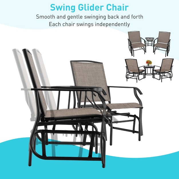 Costway Double Swing Glider Chair Rocker Glass Table Umbrella Hole Turquoise brown black