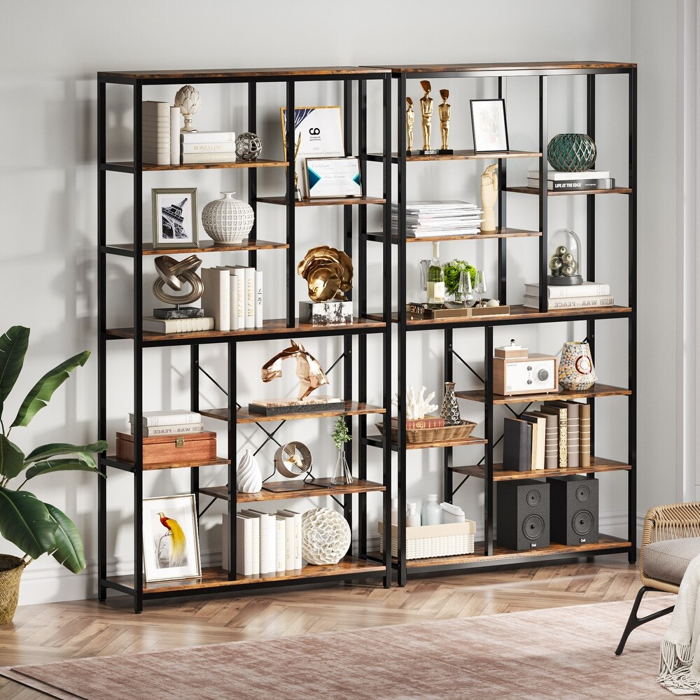 Industrial 8 Tier Large Bookshelf  Wood Etagere Bookcase  Book Shelving Units Storage Shelf  79 Inches