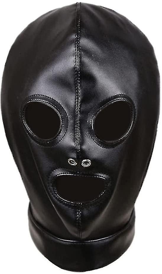 Leather Hood Mask Open Mouth Eyes Full Face Cover Costume Restraint Toys