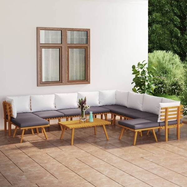 11 Piece Patio Lounge Set with Cushions Solid Acacia Wood - Overstock - 36195965