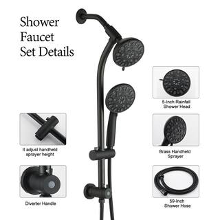 YASINU Single-Handle 7-Spray Settings Round Dual Shower Heads High Pressure Tub Shower Faucet in Matte Black (Valve Included) YNAH437MB