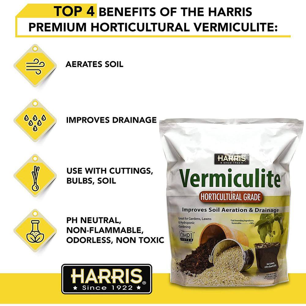 Harris 8 Qt. Premium Horticultural Vermiculite for Indoor Plants and 4 Qt. All Purpose Potting Soil Mix with Worm Castings VERM-SOIL4