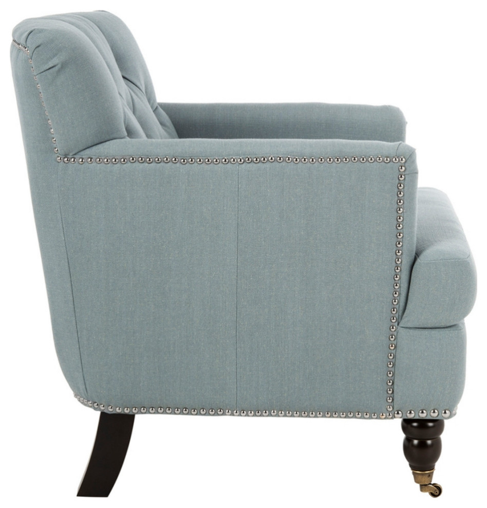 Murdock Tufted Club Chair With Brass Nail Heads Sky Blue/ Dark Brown   Traditional   Armchairs And Accent Chairs   by AED Luxury Home Decor  Houzz