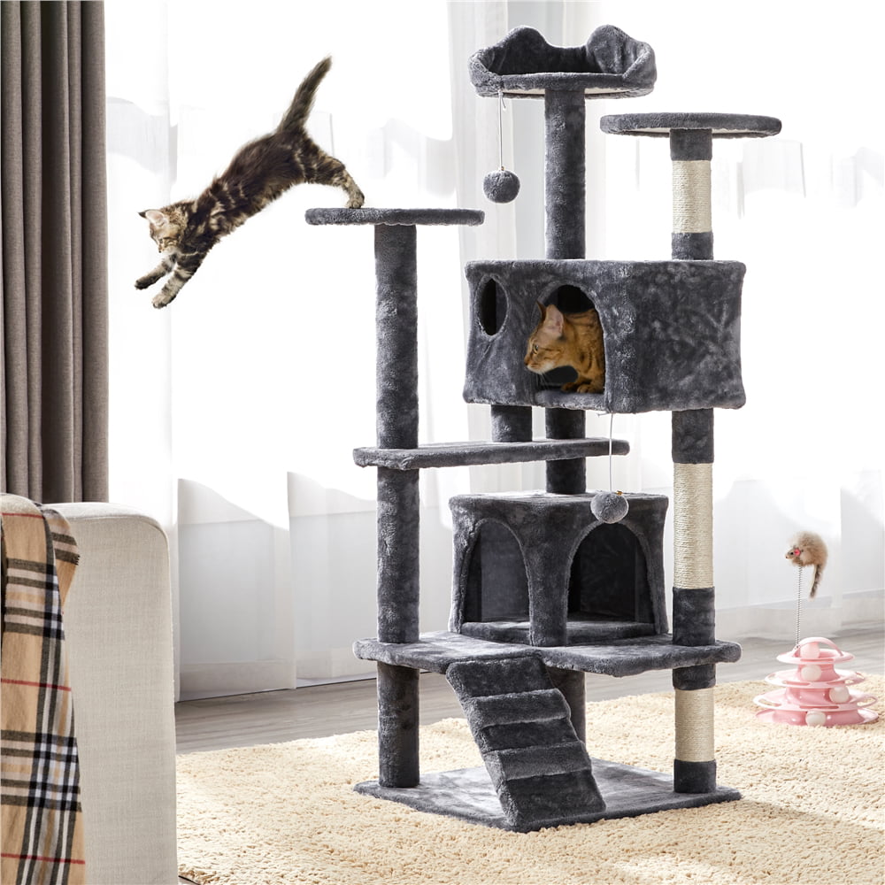 Topeakmart 54.5''H Cat Tree Tower Condo Scratching Post Tower， Dark Gray