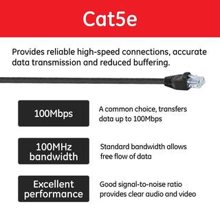 GE 25 ft. Cat5E Ethernet Networking Cable in Black 33764