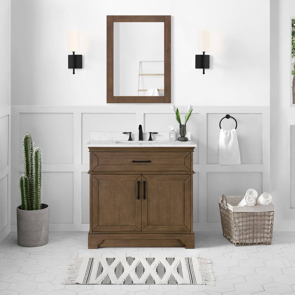 Home Decorators Collection Cherrydale 36 in. W x 22 in. D x 34.50 in. H Bath Vanity in Almond Latte with White Cultured Marble Top Cherrydale 36AL