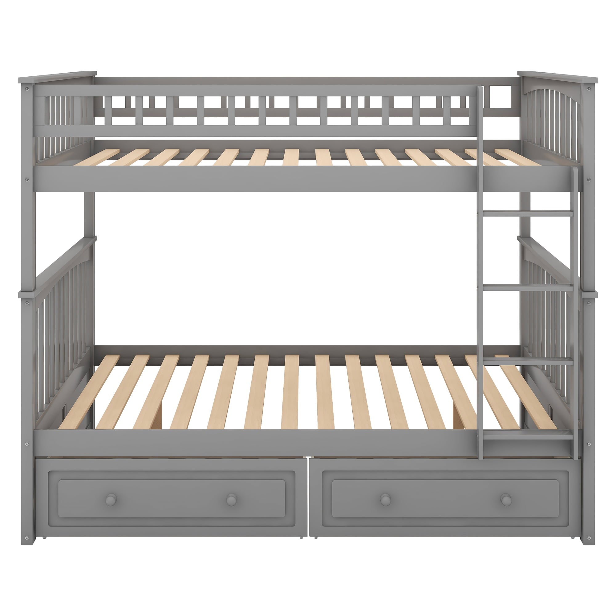 Euroco Pine Wood Bunk Bed With Storage, Full-Over-Full, Grey