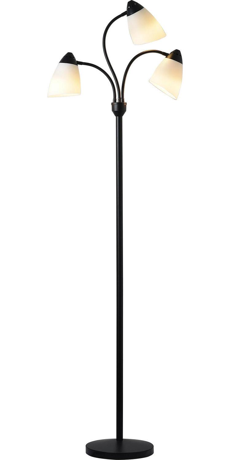 Mainstays 3 Head Floor Lamp Black with White Plastic Shades and with LED Bulbs Included