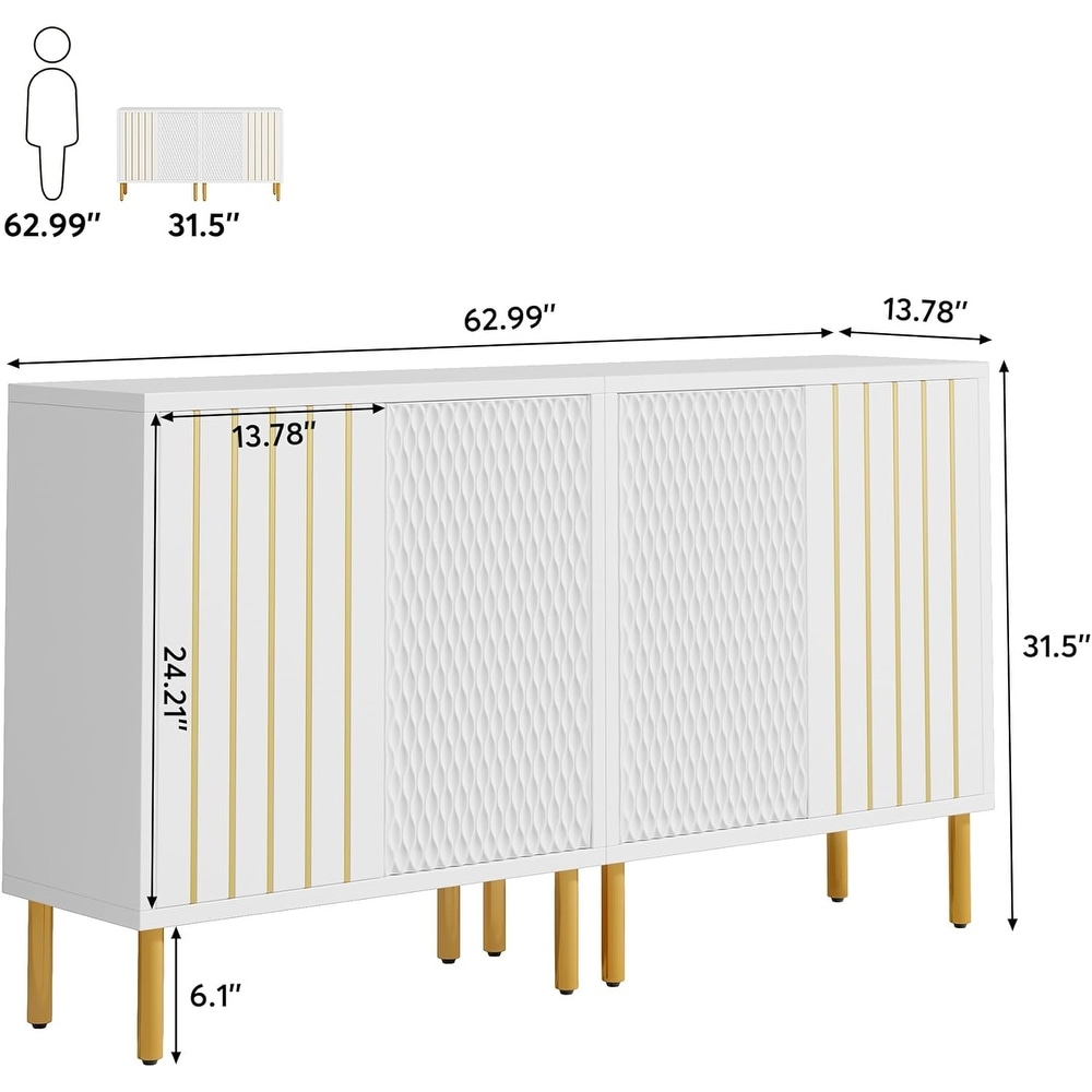 4 Tier Buffet Storage Cabinet with Doors  Sideboard Buffet Cabinet with Storage  Modern White Coffee Bar Cabinet