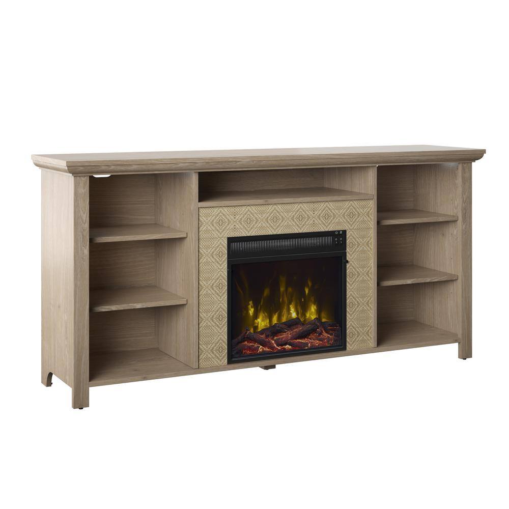 Twin Star Home 65 in. Freestanding Wooden Electric Fireplace TV Stand in Natural Oak 18MM1791-PO117S